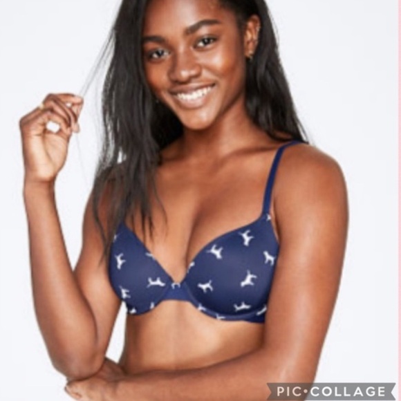 VICTORIA’S SECRET PINK Wear Everywhere Push Up Bra Navy Logo Dog Size 34C - Picture 8 of 8